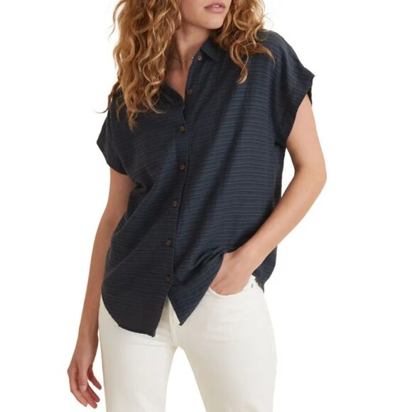 Marine Layer Tops - Marine Layer Nerd Shirt Shadow Stripe Boxy Top Navy Blue Women's Size XS
